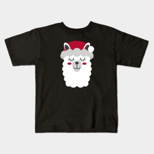 Cute Christmas Llama - Santa Hat Kids T-Shirt